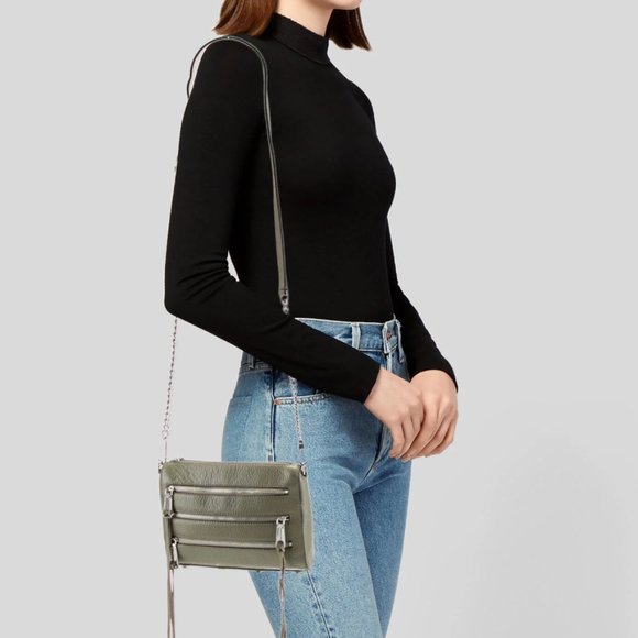 Rebecca Minkoff Dark Olive Leather Shoulder Bag /Crossbody with Chain Strap - Picture 2 of 12